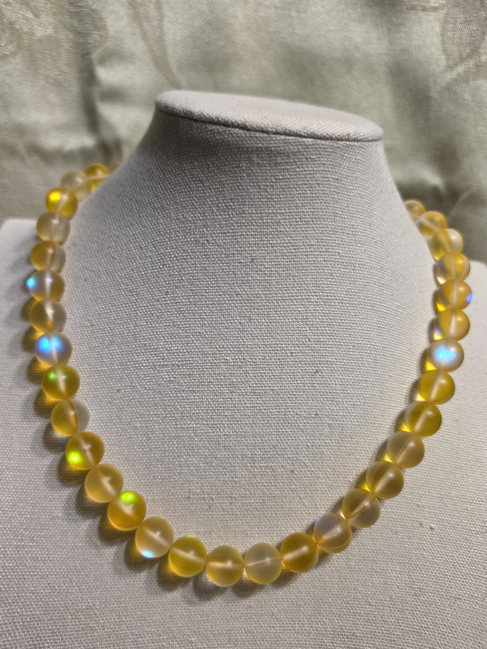 #1292 Yellow Aura Quartz Moonstpne Beaded Necklace